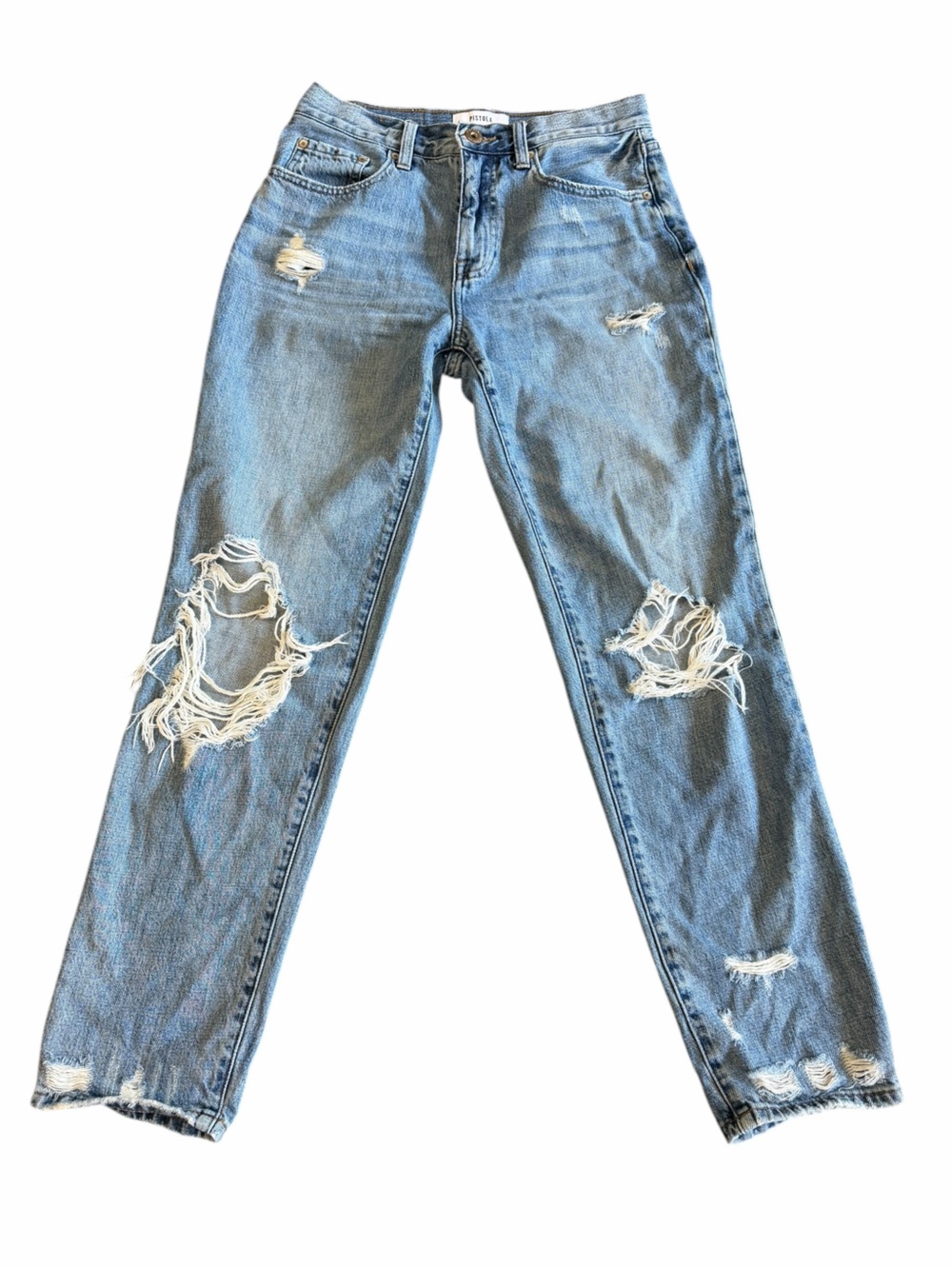 PISTOLA Distressed Straight Leg Jeans Size 26 High Rise Light Wash